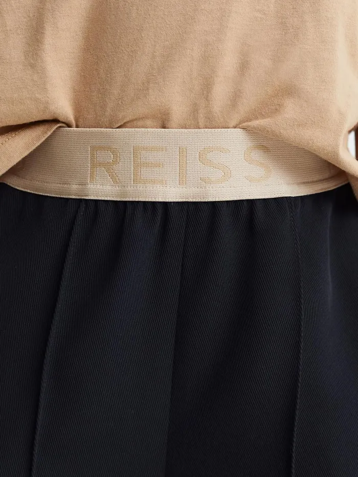 Children Reiss Pants Ayana Elasticated Wide Leg Trousers Navy