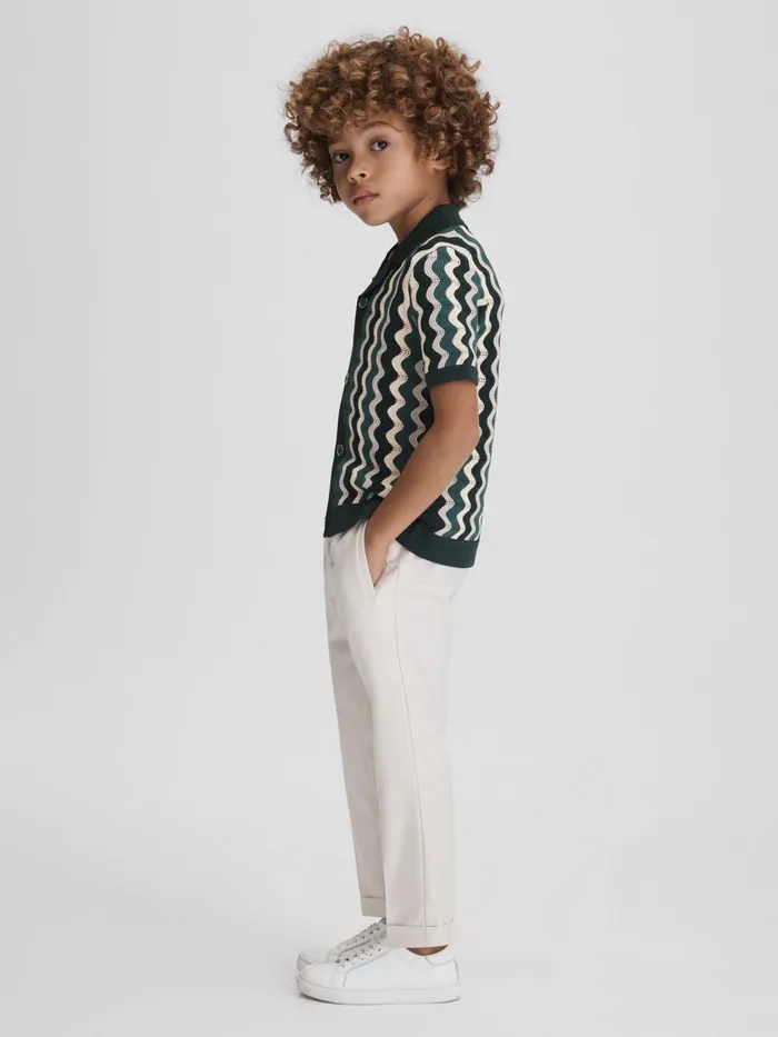 Children Reiss Shirts Waves Knitted Cuban Collar Shirt Green Multi