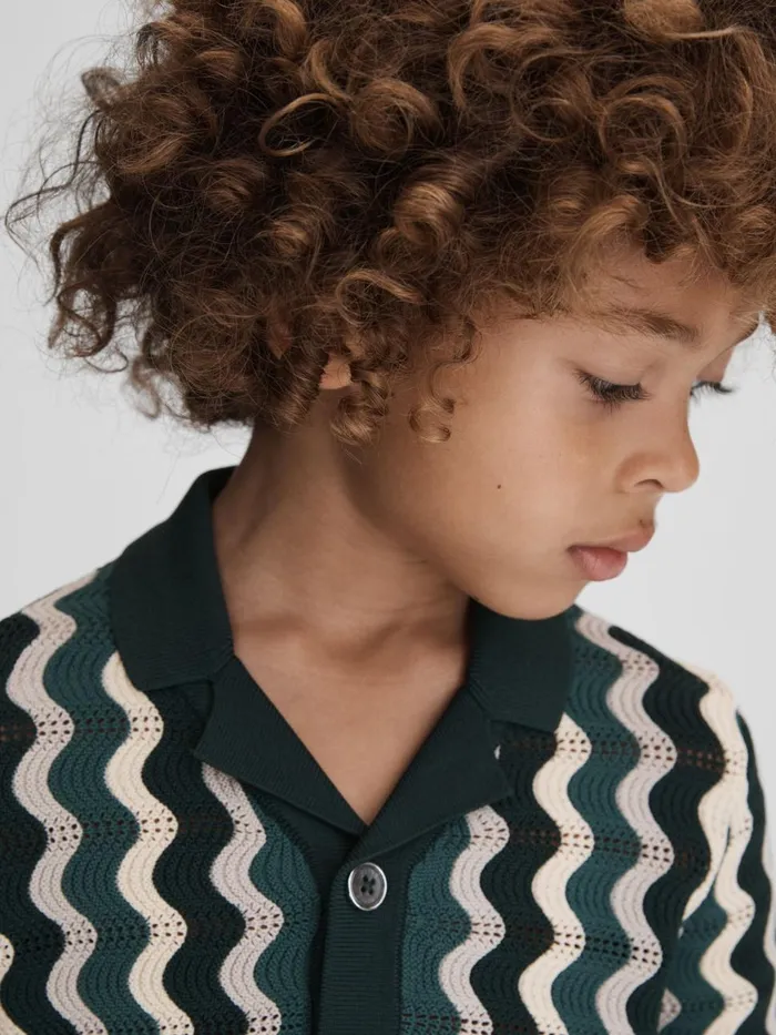 Children Reiss Shirts Waves Knitted Cuban Collar Shirt Green Multi