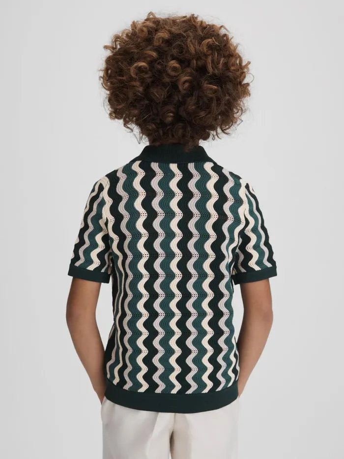 Children Reiss Shirts Waves Knitted Cuban Collar Shirt Green Multi