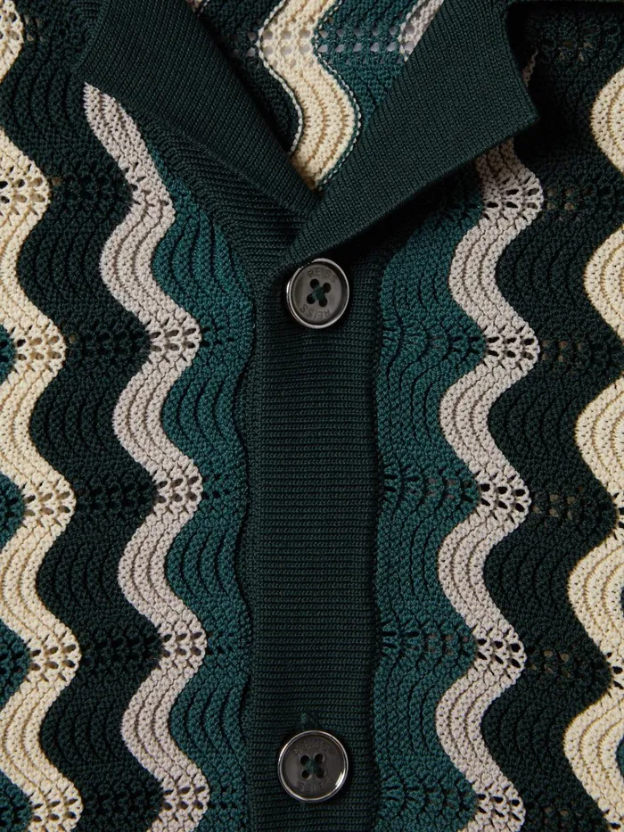 Children Reiss Shirts Waves Knitted Cuban Collar Shirt Green Multi