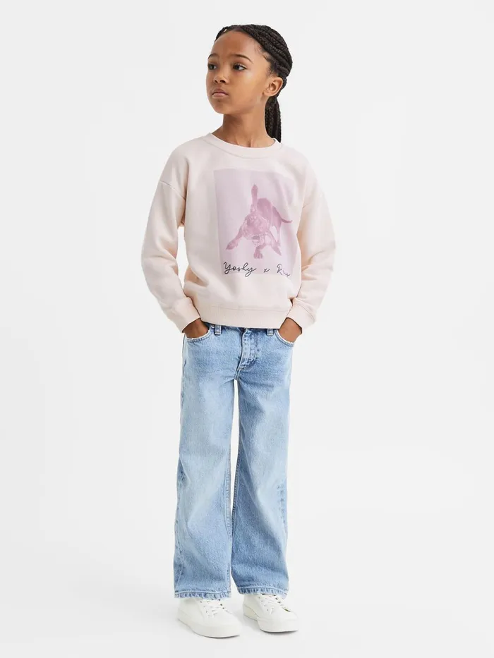 Children Reiss Sweats and Hoodies Yoshy Cotton Print Crew Neck Jumper Pink