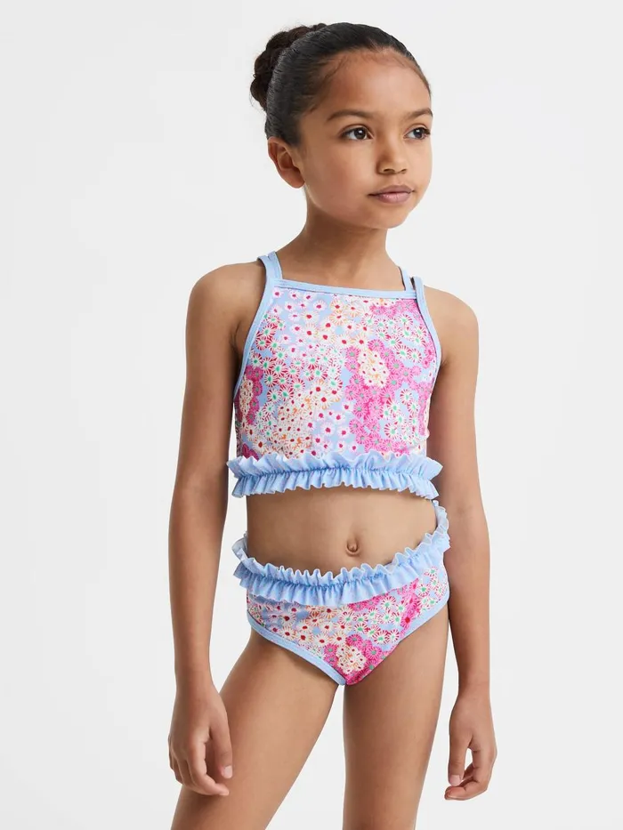 Children Reiss Swimwear Lyla Floral Print Ruffle Bikini Pink