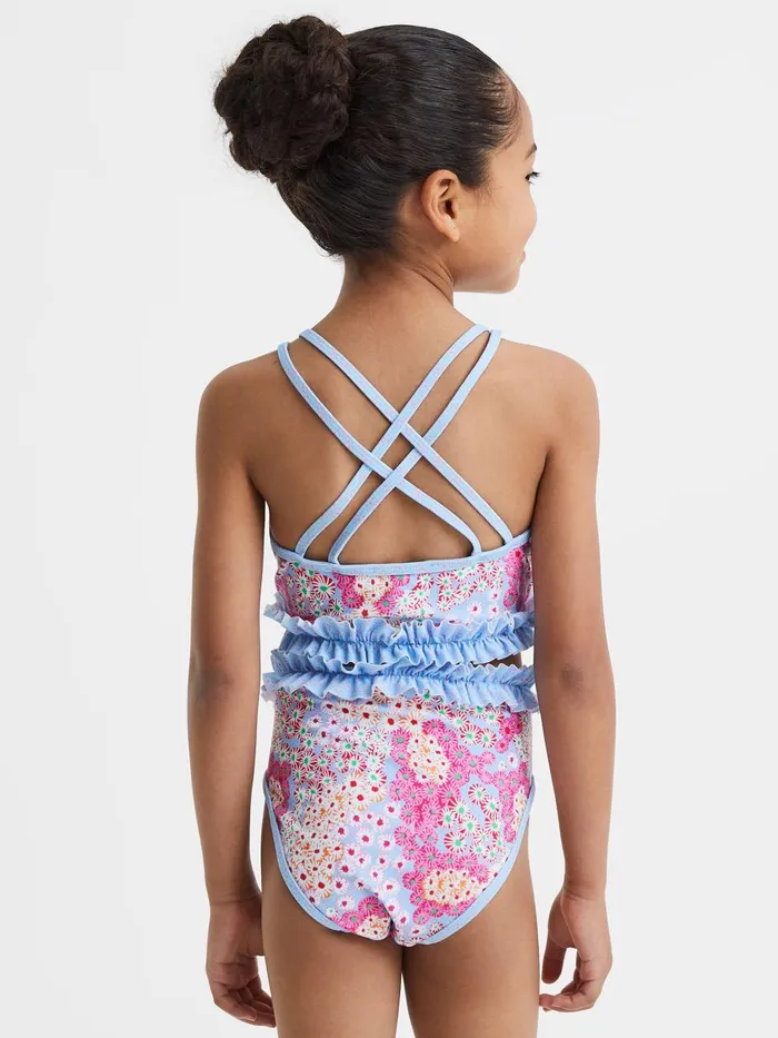 Children Reiss Swimwear Lyla Floral Print Ruffle Bikini Pink