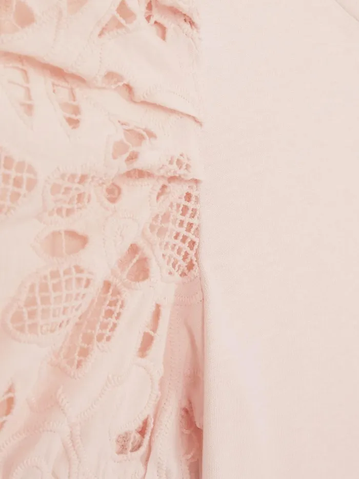 Children Reiss Tops and TShirts Alberta Floral Lace Puff Sleeve TShirt Pink