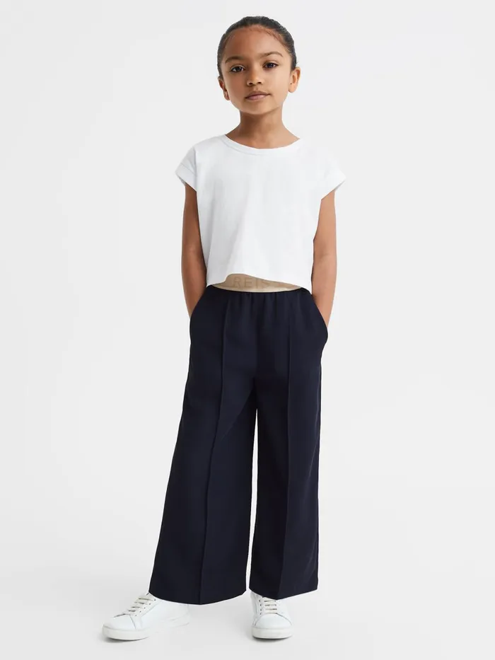 Children Reiss Tops and TShirts Terry Cotton Crew Neck Crop Top White