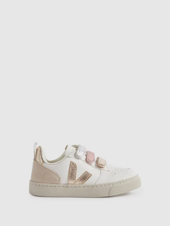 Children Reiss Veja Suede Velcro Trainers White Multi