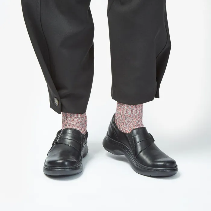 Clarks Pro Sky Black Leather Women Clarks Clogs and Mules
