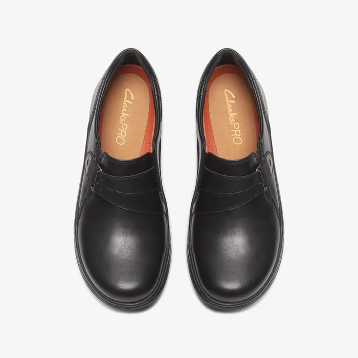 Clarks Pro Sky Black Leather Women Clarks Clogs and Mules