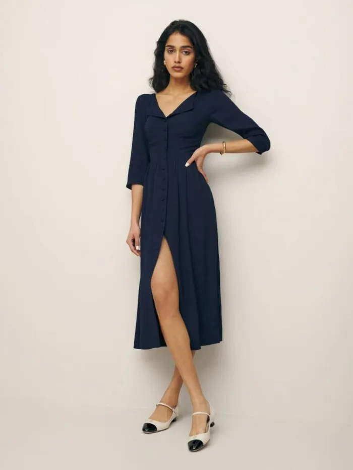 Clothing The Reformation Adair Dress Navy