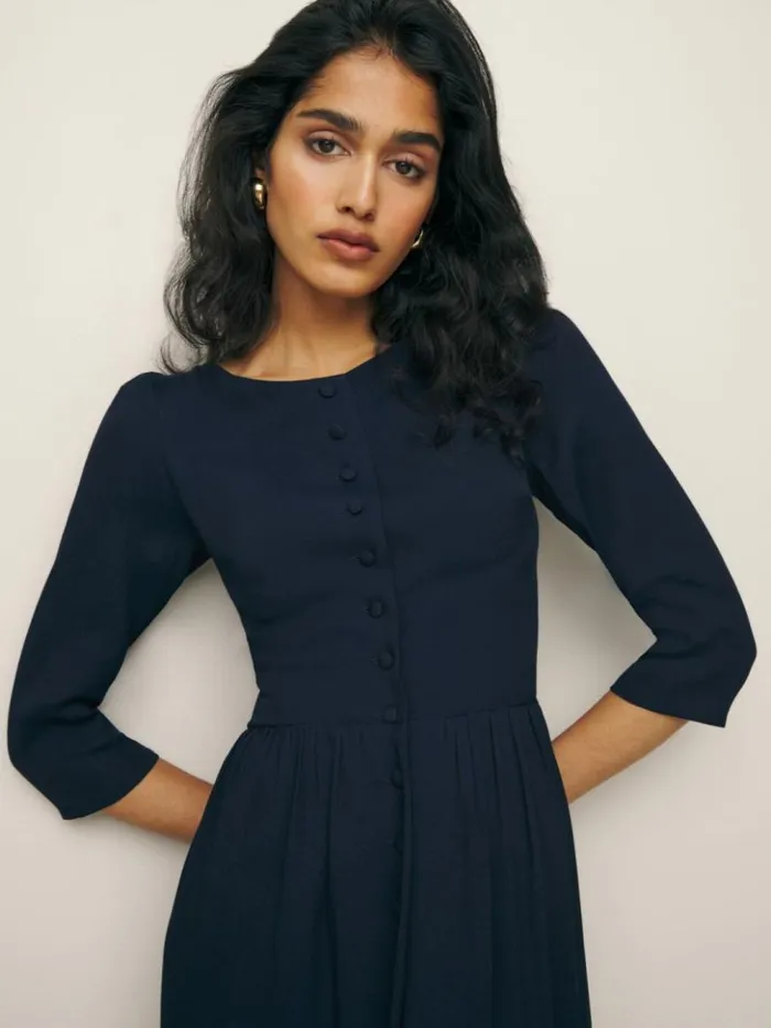 Clothing The Reformation Adair Dress Navy