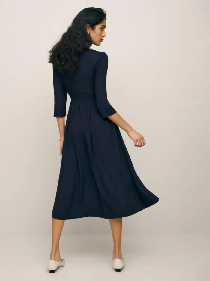Clothing The Reformation Adair Dress Navy