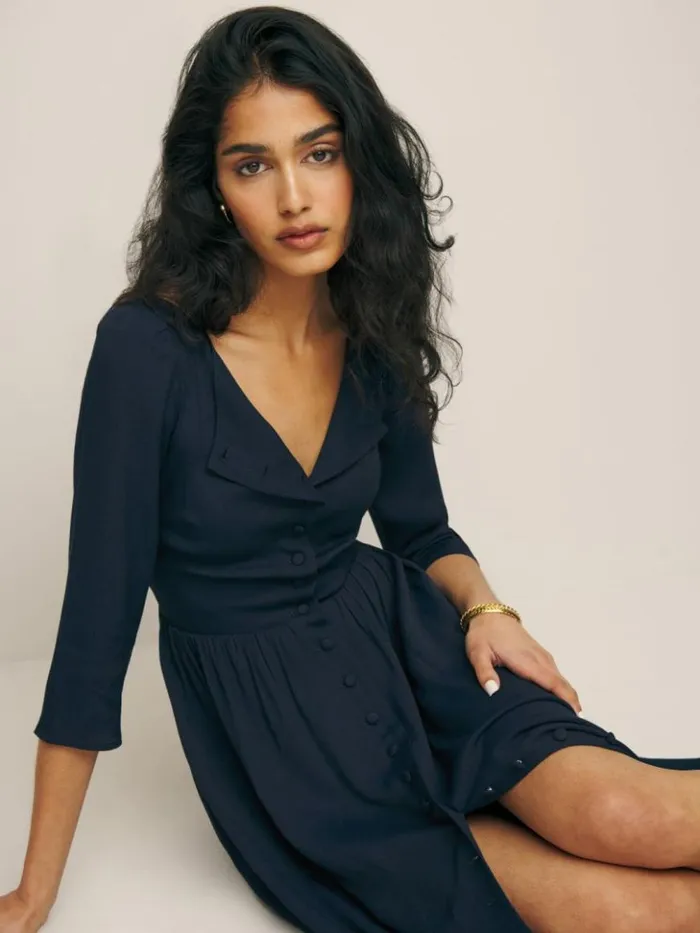 Clothing The Reformation Adair Dress Navy