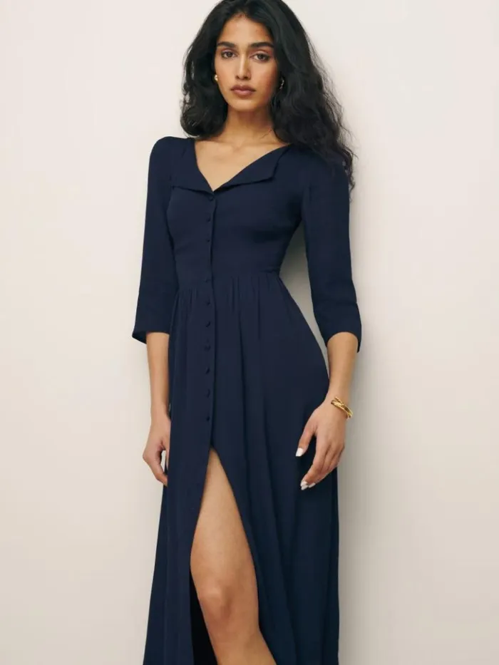 Clothing The Reformation Adair Dress Navy