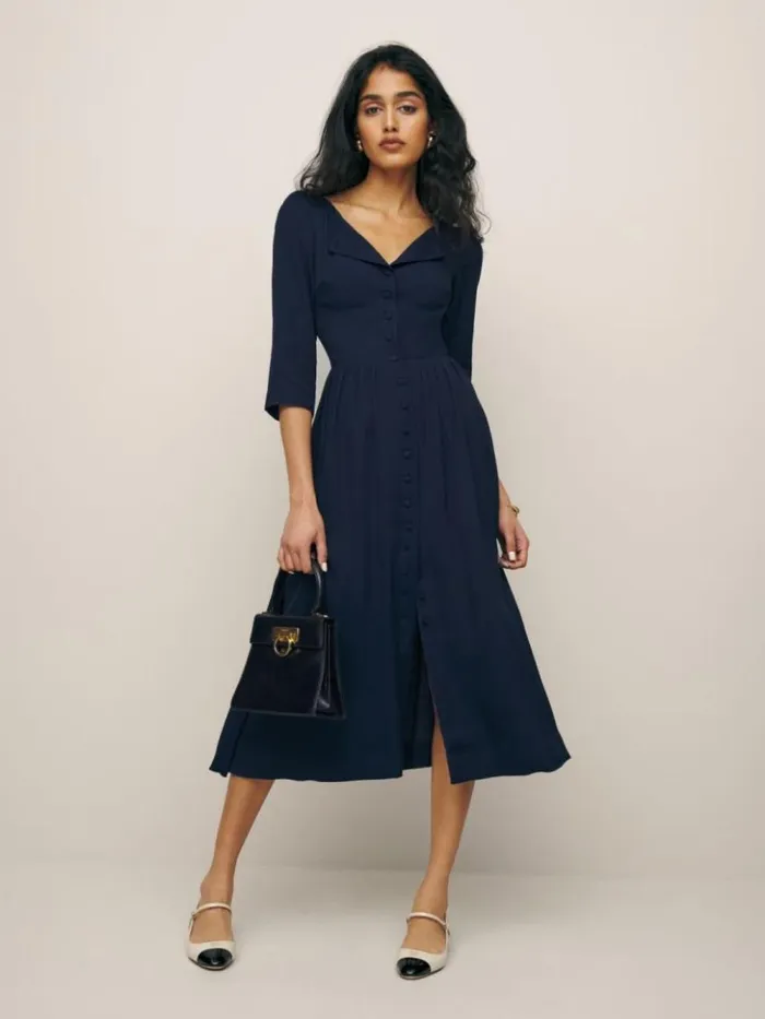 Clothing The Reformation Adair Dress Navy