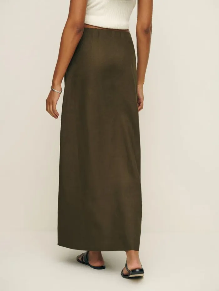 Clothing The Reformation Andi Low Rise Linen Maxi Skirt Dark Olive