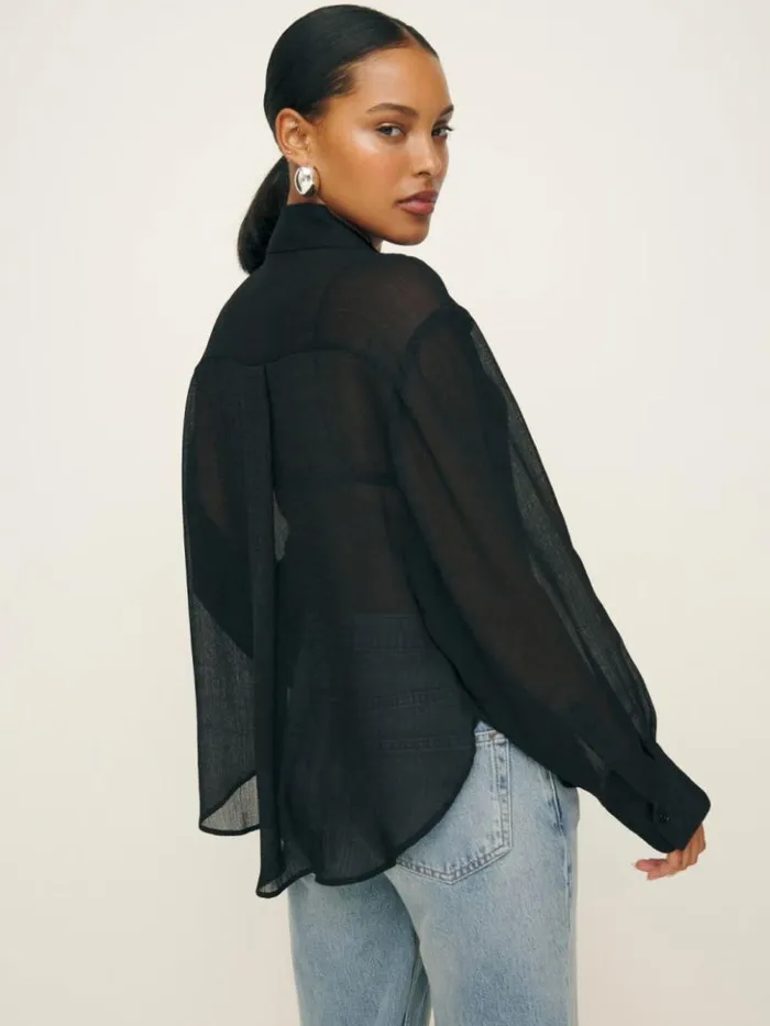Clothing The Reformation Andy Oversized Shirt Sheer Black