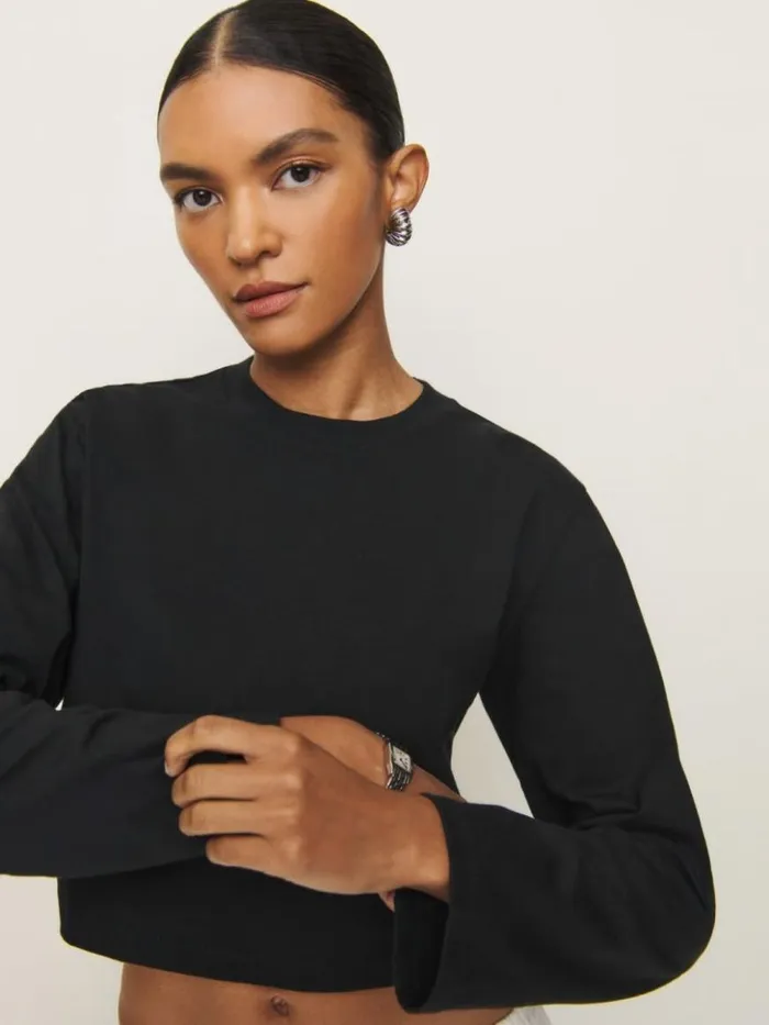 Clothing The Reformation Asher Cropped Oversized Longsleeve Tee Black