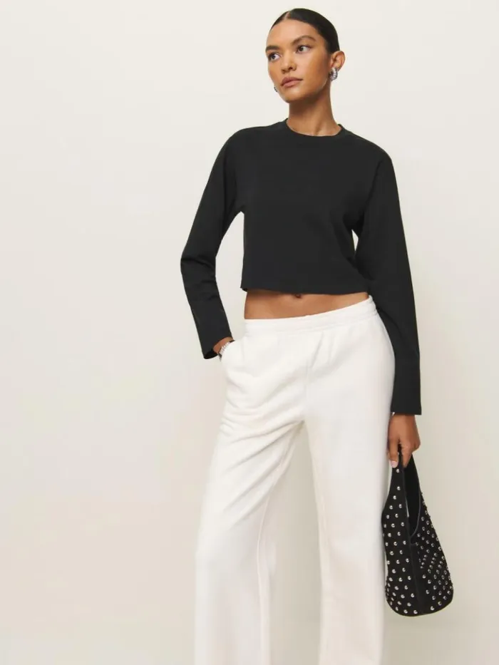 Clothing The Reformation Asher Cropped Oversized Longsleeve Tee Black