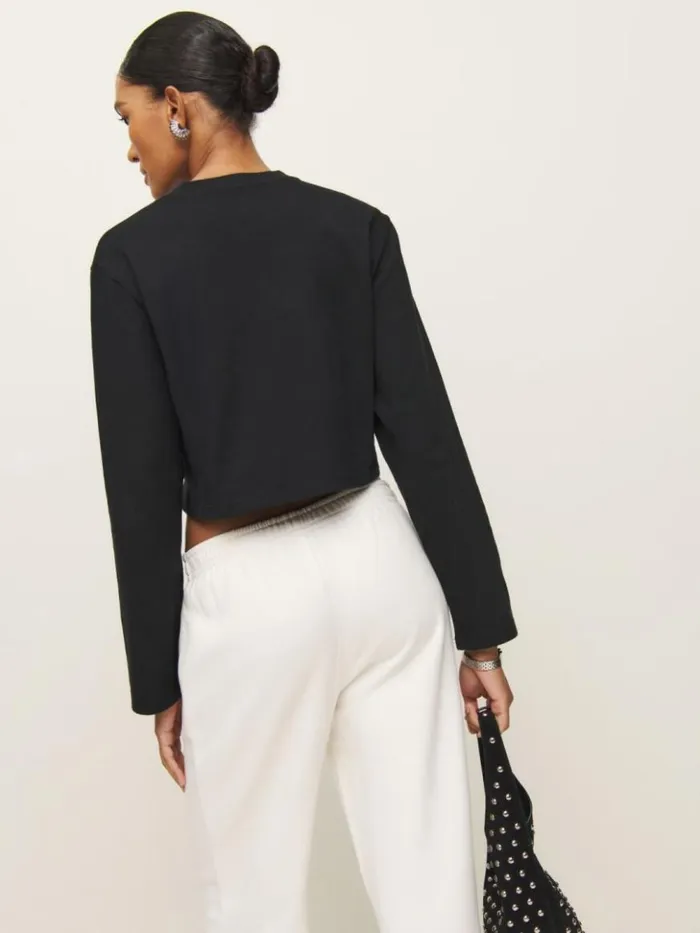 Clothing The Reformation Asher Cropped Oversized Longsleeve Tee Black