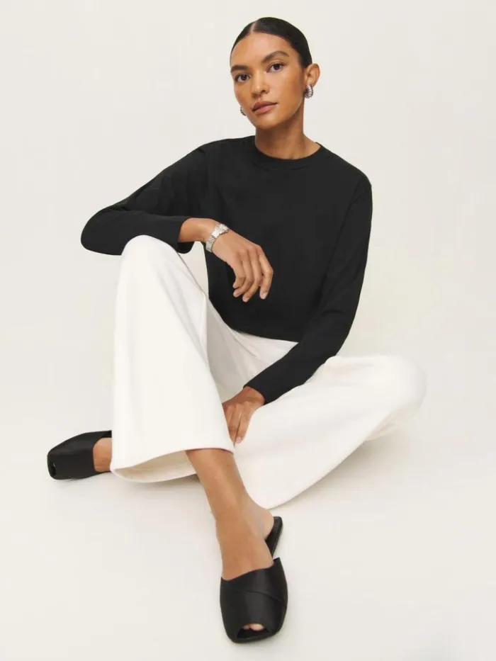 Clothing The Reformation Asher Cropped Oversized Longsleeve Tee Black
