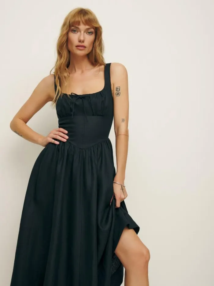 Clothing The Reformation Balia Linen Dress Black