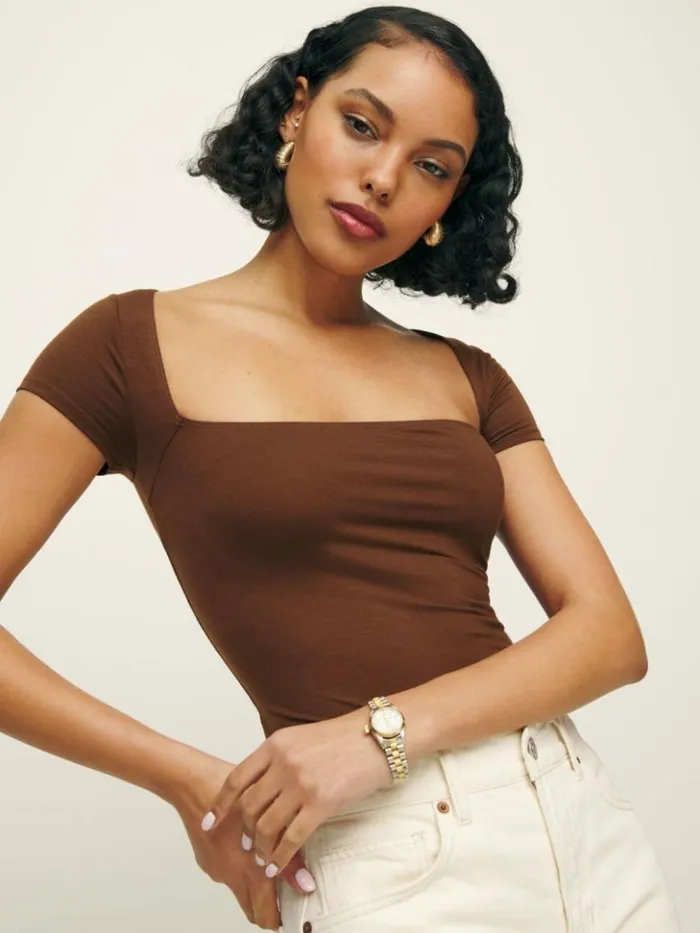 Clothing The Reformation Bardot Knit Top Chestnut