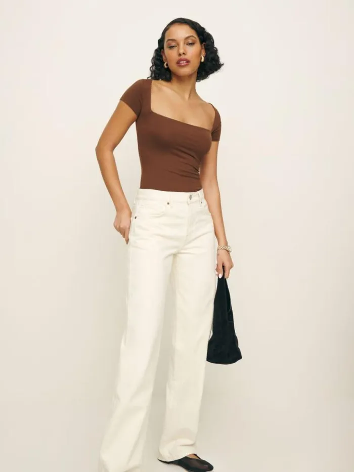 Clothing The Reformation Bardot Knit Top Chestnut