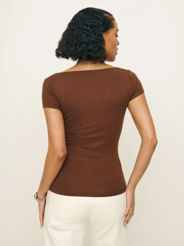 Clothing The Reformation Bardot Knit Top Chestnut