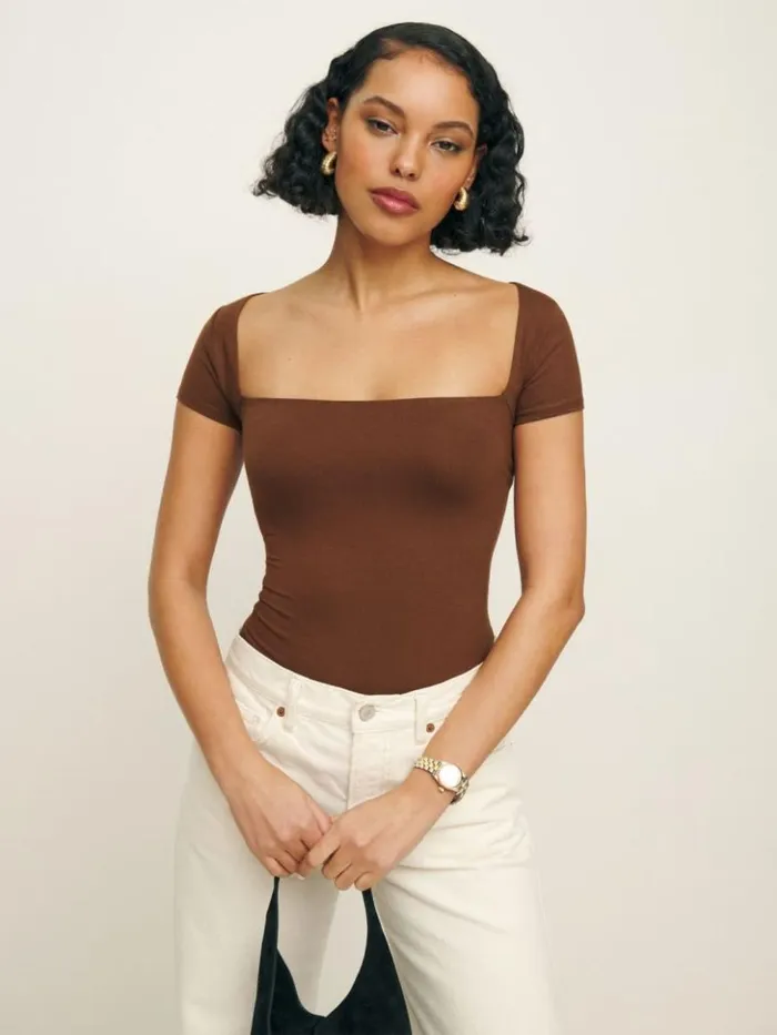 Clothing The Reformation Bardot Knit Top Chestnut