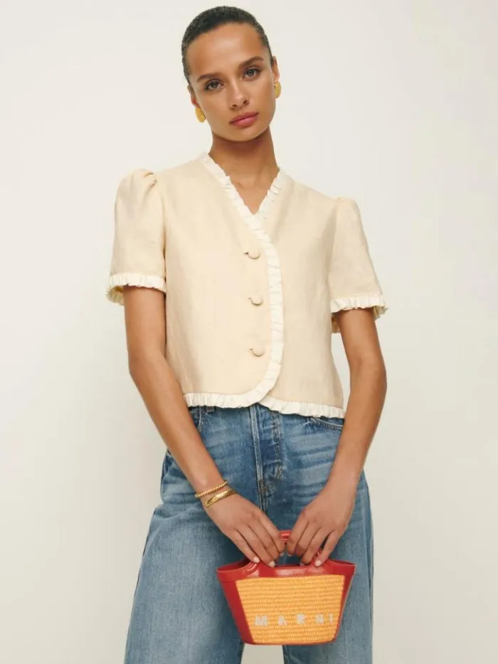 Clothing The Reformation Bess Linen Top Sugar