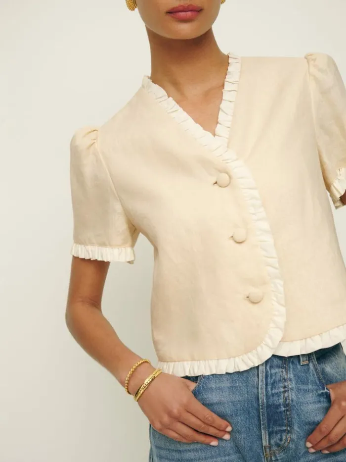 Clothing The Reformation Bess Linen Top Sugar
