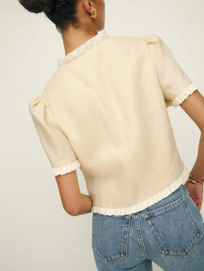 Clothing The Reformation Bess Linen Top Sugar