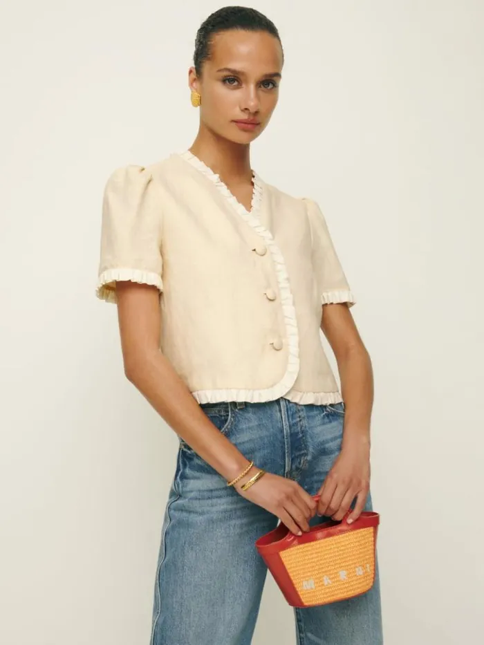 Clothing The Reformation Bess Linen Top Sugar