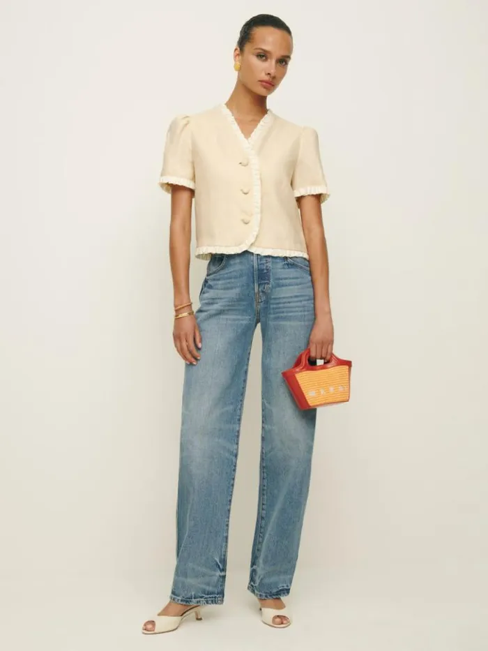 Clothing The Reformation Bess Linen Top Sugar