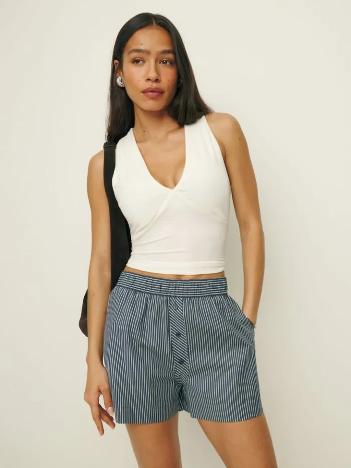 Clothing The Reformation Billy Short Long Island Stripe