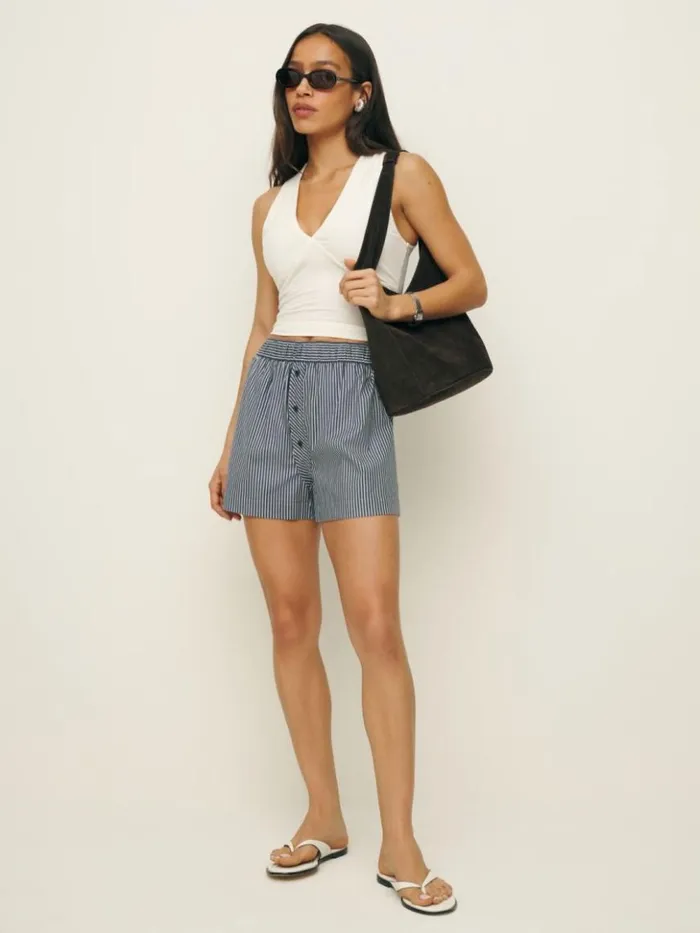 Clothing The Reformation Billy Short Long Island Stripe