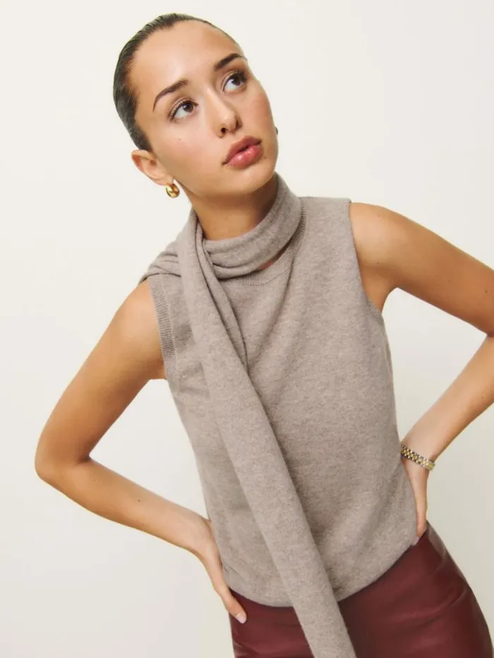 Clothing The Reformation Elena Cashmere Scarf Tank Toast