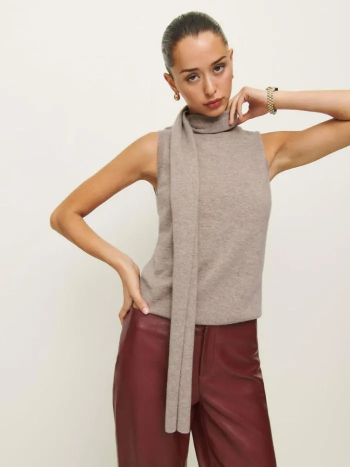 Clothing The Reformation Elena Cashmere Scarf Tank Toast