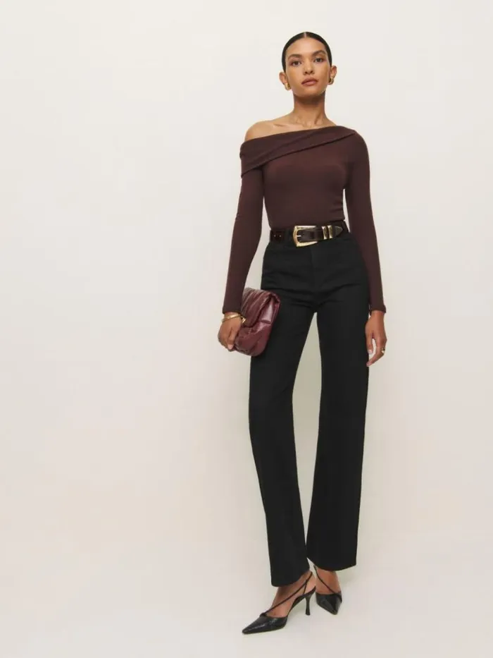 Clothing The Reformation Elio Knit Top Mahogany
