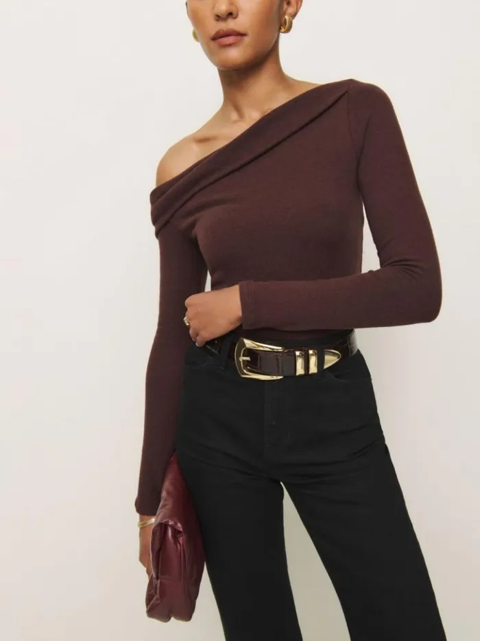 Clothing The Reformation Elio Knit Top Mahogany