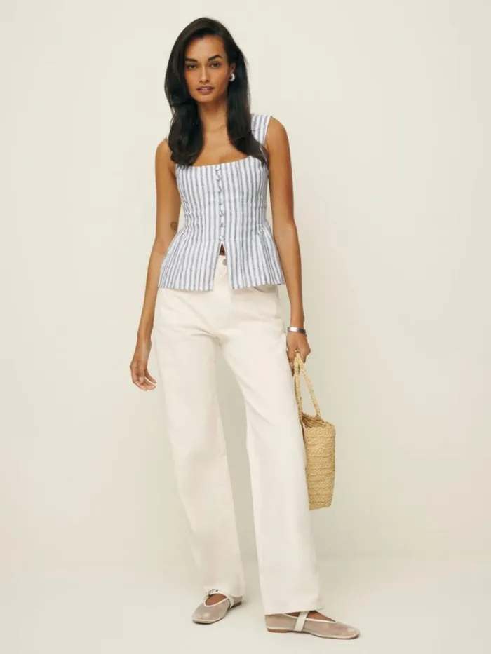 Clothing The Reformation Evie Linen Top Antibes Stripe