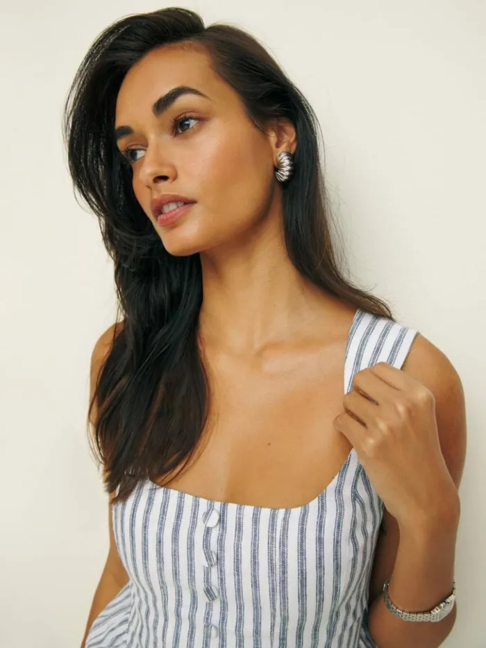 Clothing The Reformation Evie Linen Top Antibes Stripe