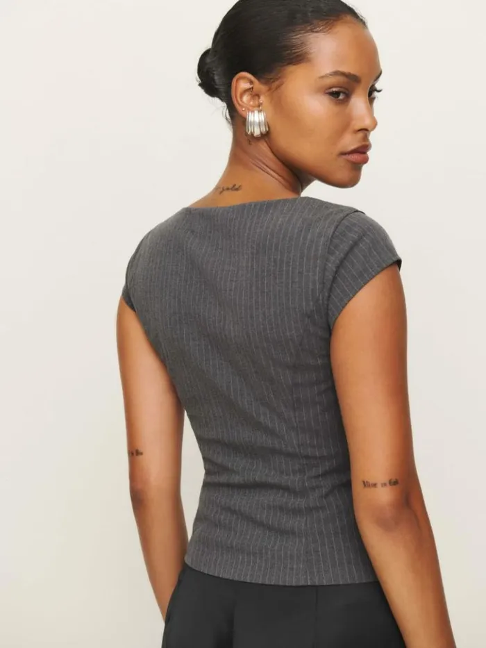 Clothing The Reformation Hollyn Top Charcoal Stripe