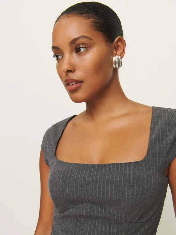 Clothing The Reformation Hollyn Top Charcoal Stripe