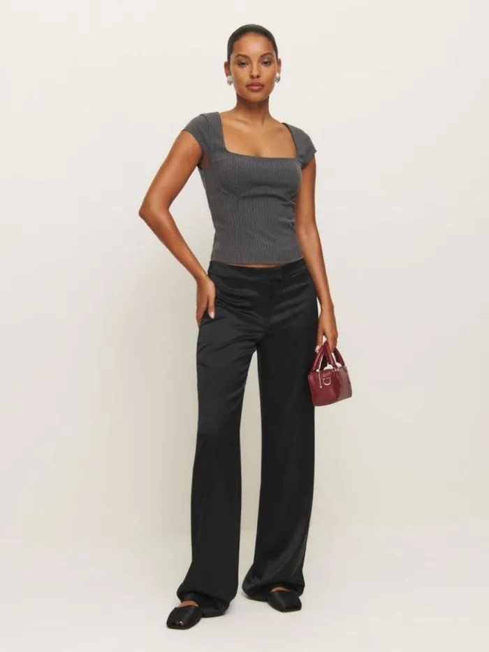 Clothing The Reformation Hollyn Top Charcoal Stripe