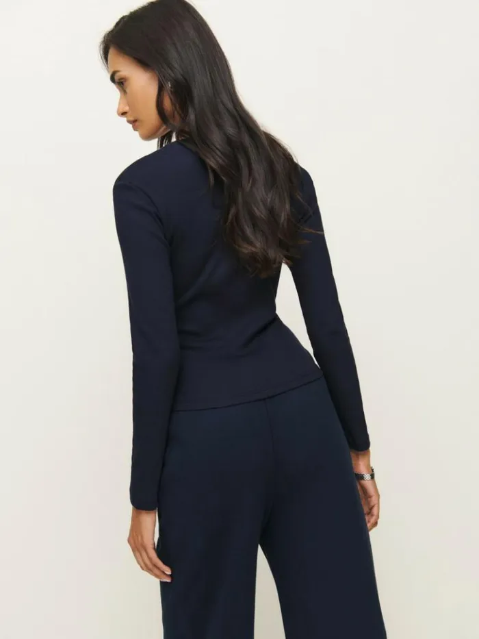 Clothing The Reformation Jayden Long Sleeve Henley Tee Midnight
