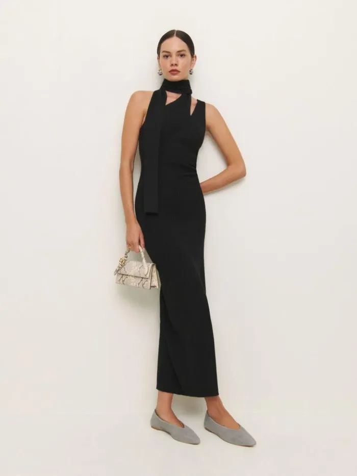 Clothing The Reformation Julianna Cashmere Scarf Sweater Dress Black
