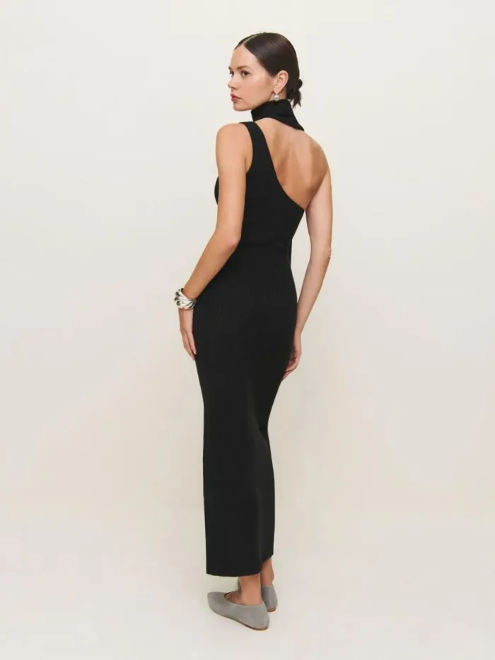 Clothing The Reformation Julianna Cashmere Scarf Sweater Dress Black