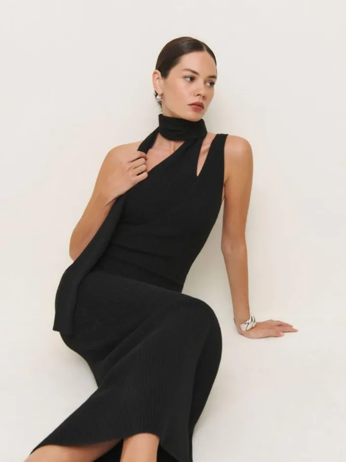 Clothing The Reformation Julianna Cashmere Scarf Sweater Dress Black